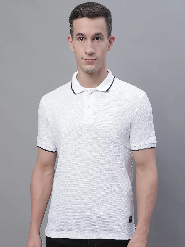 Men White Polo Neck T-Shirt