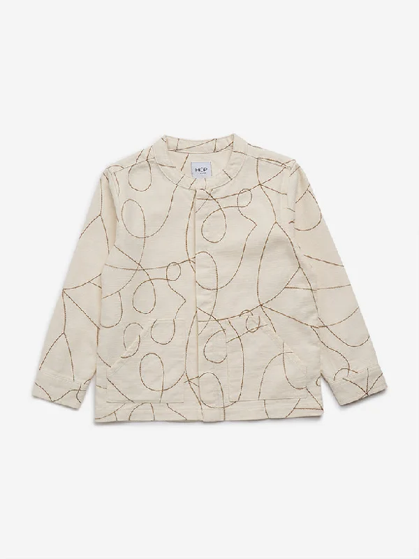 HOP Kids Beige Embroidered Design Cotton Shirt