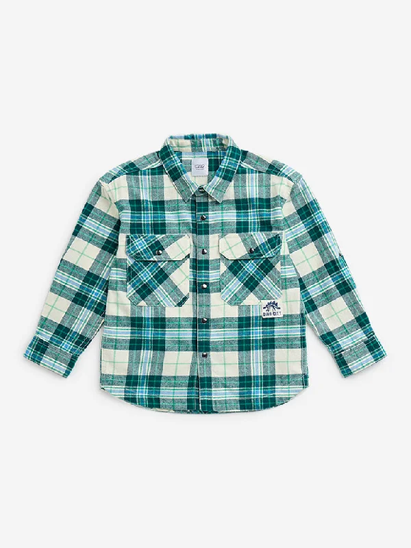 HOP Kids Green Checkered Cotton Shirt