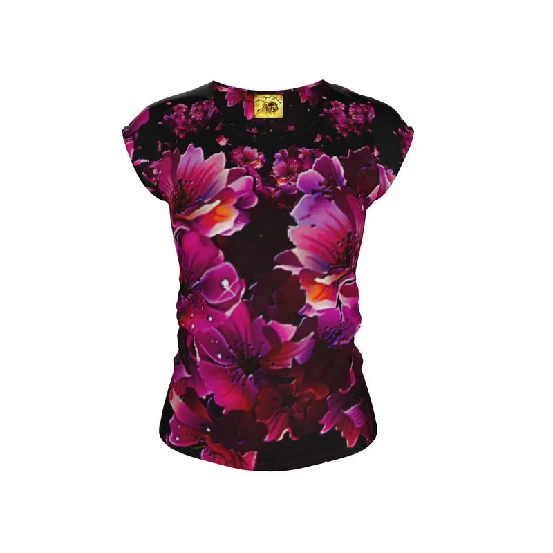 TRP Floral Print 02 Ladies Designer Loose Fit Scoop Neck Cap Sleeve T-shirt