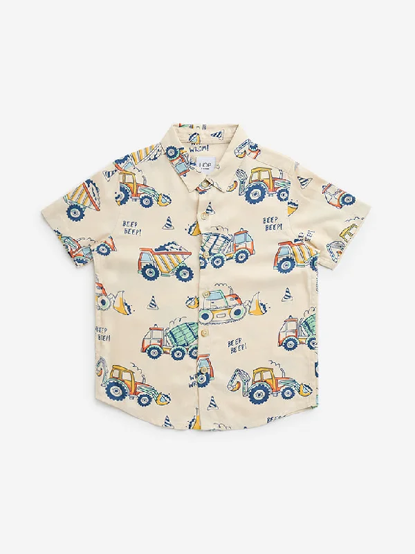 HOP Kids Beige Vehicle Print Shirt