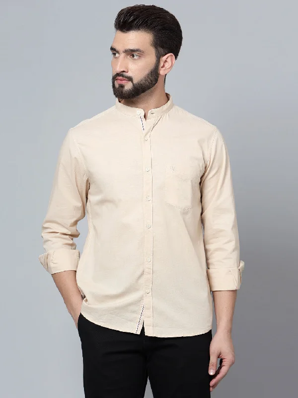 Men's Ecru Casual Plain Full Sleeve Shirt