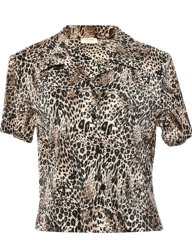 Animal Print Brown Blouse - M