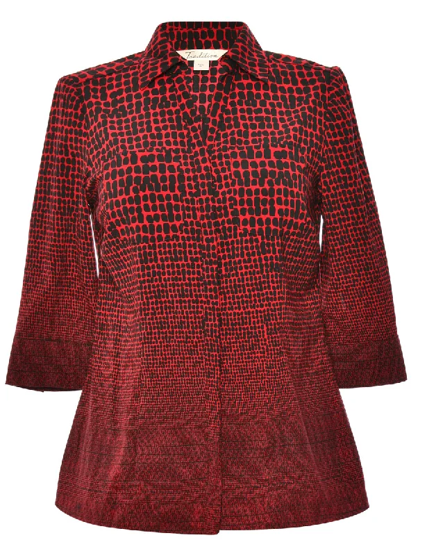 Black & Red Patterned Blouse - S