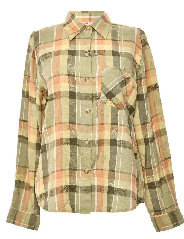 Checked Olive Green Blouse - M