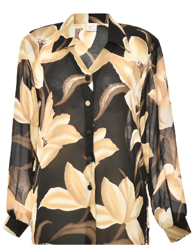 Floral Black Blouse - M