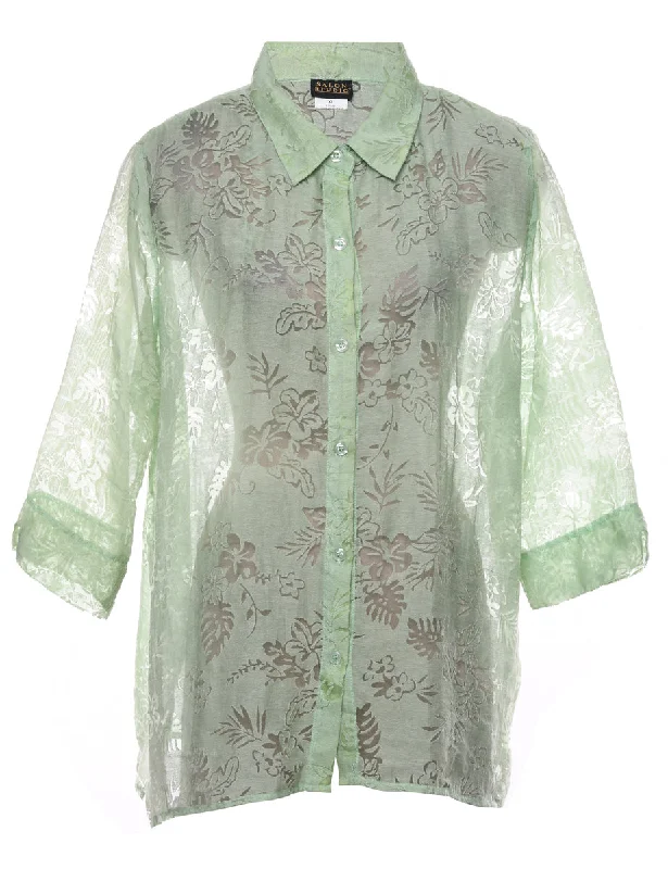 Floral Light Green Sheer Shirt - XL