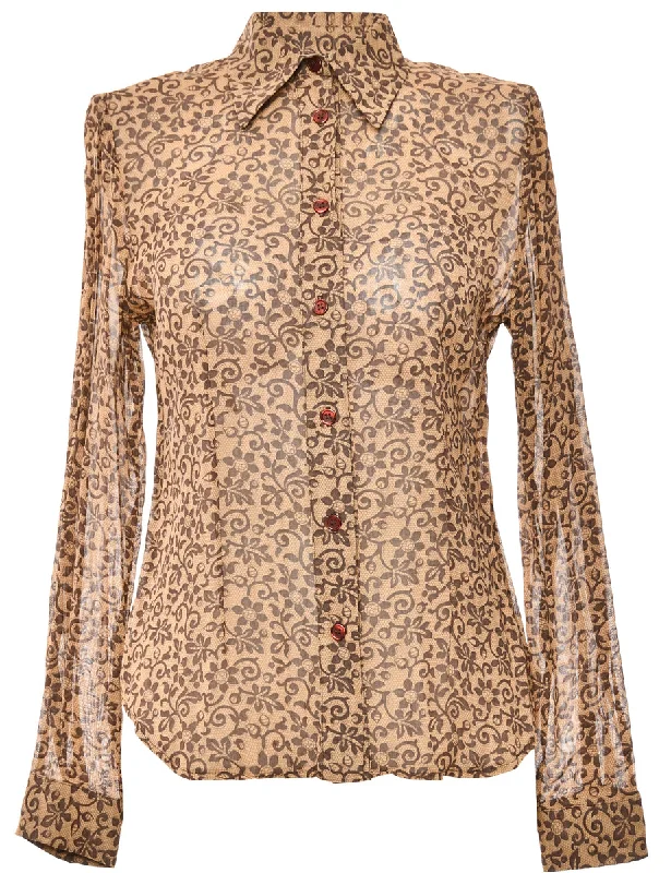 Long Sleeved Brown Blouse - S