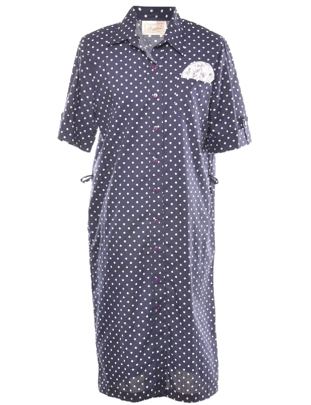 Polka Dots Shirt Dress - L