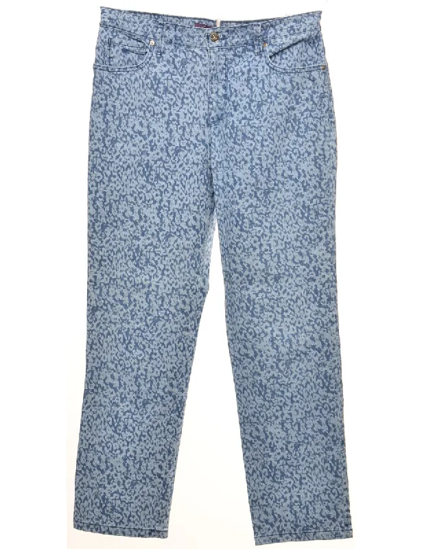 Straight-Leg Patterned Blue Jeans - W32 L28