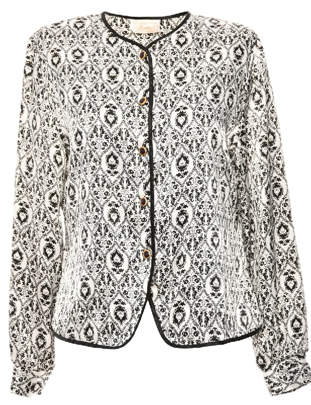 White & Black Patterned Traditions Blouse - M