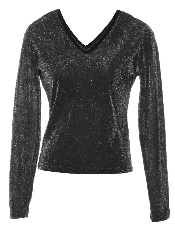 Black Metallic Evening Top - M