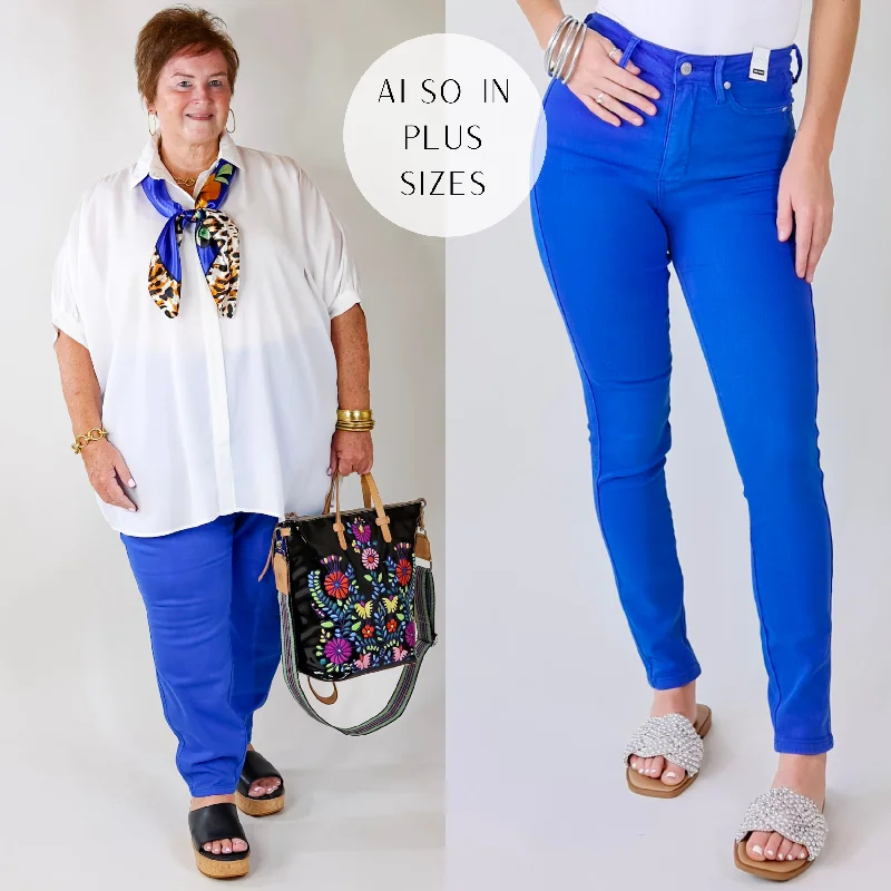 Last Chace Size 0, 3 & 22W | Judy Blue | Vibrant Smiles Control Top Skinny Jeans in Cobalt Blue