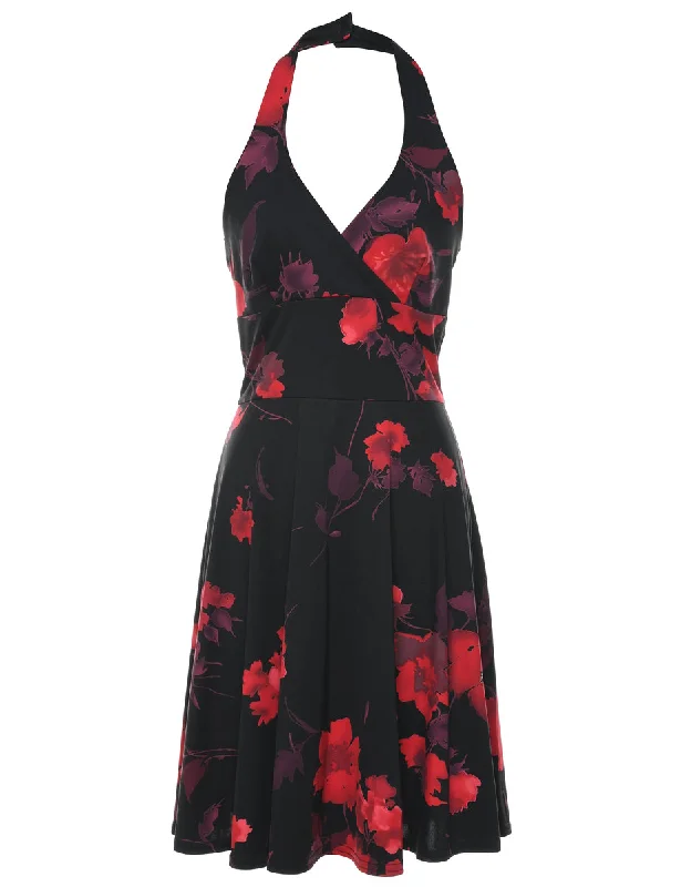 Halter Neck Floral Print Dress - S