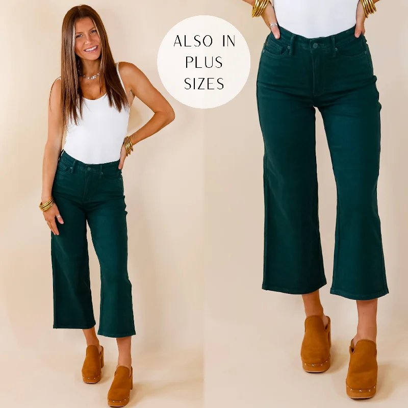 Last Chance Size 1 & 7 | Judy Blue | Sign Me Up Tummy Control Garment Dyed Cropped Jeans in Dark Green