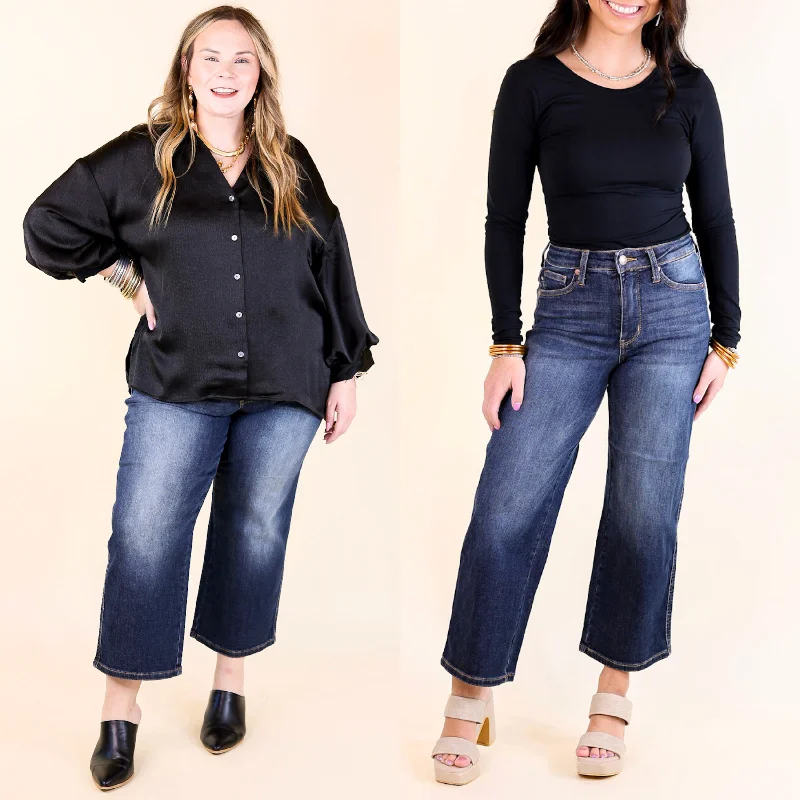 Judy Blue | Sleek Statement Tummy Control Cropped Wide Leg Jean in Dark Wash