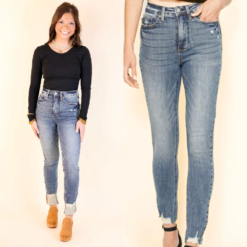 Judy Blue | Urban Essentials Tummy Control Skinny Jean with Destroy Hem in Vintage Medium Wash