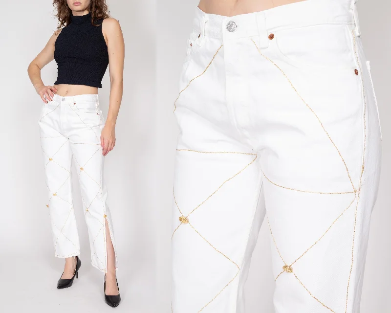 Medium Y2K Levis 501 White & Gold Embellished Jeans