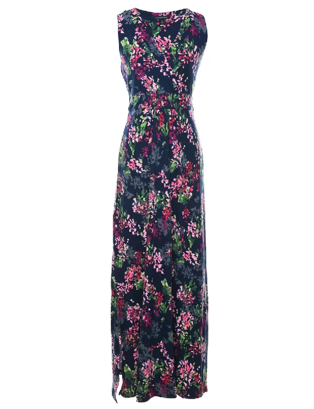 Navy Floral Print Maxi Dress - S