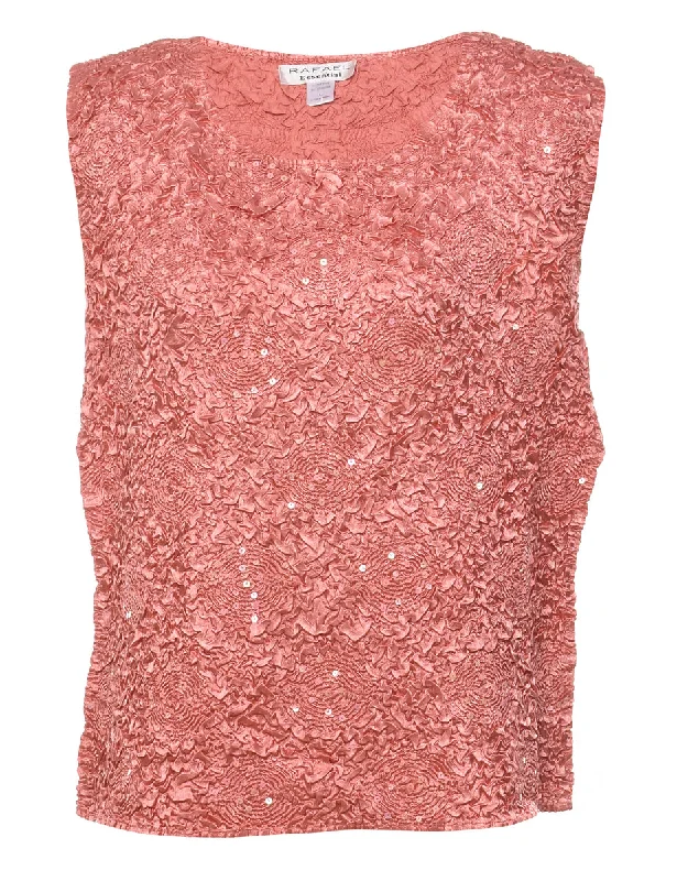 Salmon Pink Crinkled Party Top - L