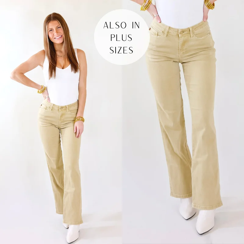 Judy Blue | Fall Crush Slim Boot Cut Jeans in Khaki (Lots of Sizes)