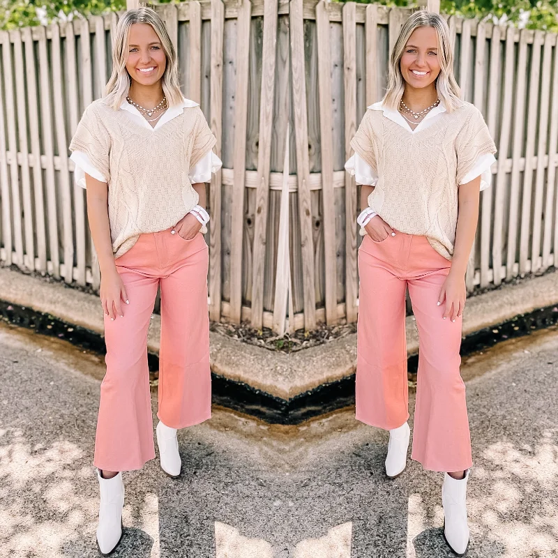 Chic Meet Up Wide Leg Cropped Denim Jeans in Coral