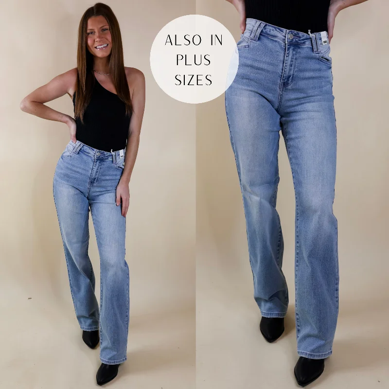 Last Chance Size 13, 20W, 22W & 24W | Judy Blue | Touched My Soul Wide Leg Jeans with Pocket Details in Light Wash