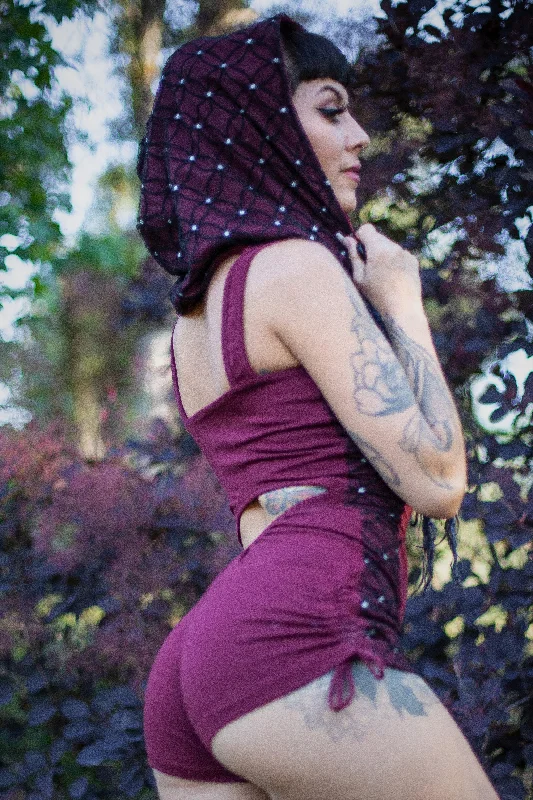 Maroon Red with Flower of Life Print Lace