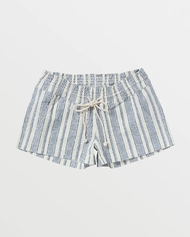 Oceanside Elastic Waist Shorts - Mood Indigo Beachside Stripe