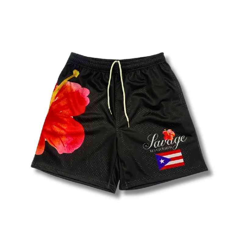 Boricua Spirit Mesh Shorts- (Black)