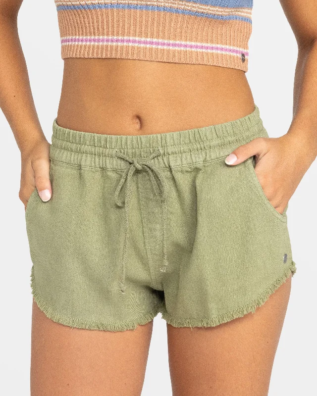 Scenic Route Elastic Waist Shorts - Oil Green