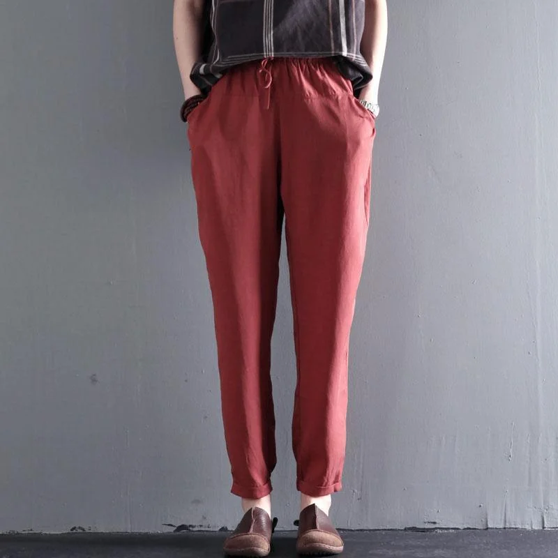 brick red long summer cotton pants feels cool