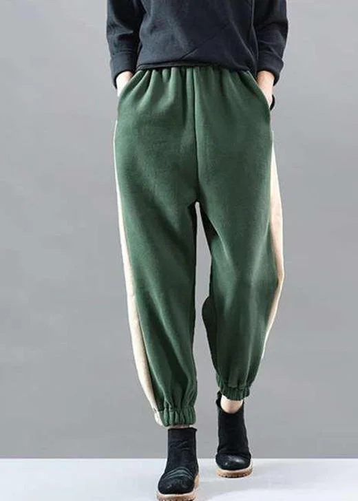 Diy Green Elastic Waist Patchwork Jogging Winter Pants