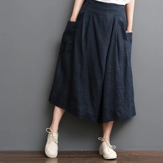 Navy linen pants summer crop wide leg pants