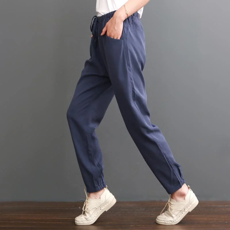 Navy summer pants silk crop pants